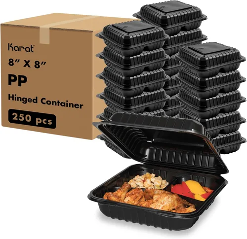 Miniatura 13 de Contenedores de Comida para Llevar Karat Clamshell [6"x6" - 300 unidades] Duraderos, Aptos para Microondas, Apilables, Resistentes a Roturas, Cajas