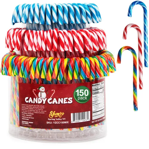 Bastones de Caramelo de Navidad Tutti Frutti, Menta Azul/Blanca, Mezcla de Sabores de Cereza Roja y Blanca - Bastones de Caramelo a Granel Envueltos