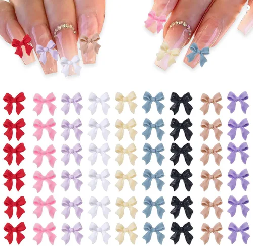 200 dijes de uñas con lazo colorido 3D, accesorios de arte de uñas para uñas acrílicas, lindos consejos de decoración de manicura, manualidades de
