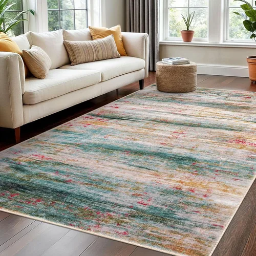 Miniatura 130 de KOZYFLY – Alfombra de pasillo moderna y lavable de diseño abstracto verde, 2 x 5 pies, antideslizante, suave y de pelo corto, ideal para cocina