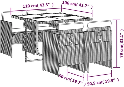 Miniatura 9 de Juego de comedor de patio de 5 piezas, muebles de exterior sintético de ratán beige, mesa rectangular con 4 sillas, resistente a la intemperie