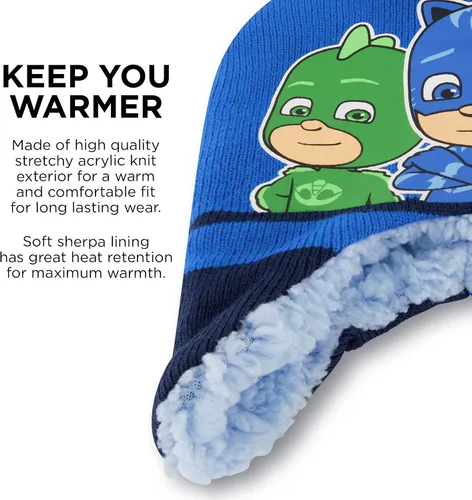 Miniatura 4 de PJ Masks Conjunto de gorro y mitones de invierno para niños, gorro para niños pequeños