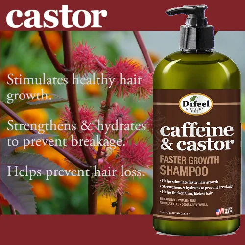 Miniatura 4 de Difeel Champú y acondicionador de 2 piezas de cafeína y ricino para un crecimiento más rápido del cabello, 33.8 onzas, juego de champú