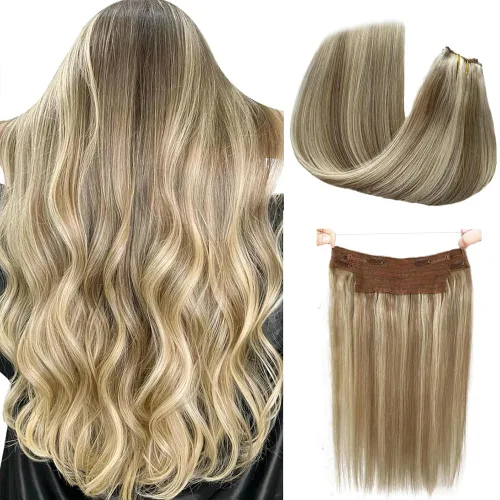 Miniatura 10 de Extensiones de cabello con alambre negro, extensiones de cabello balayage, extensiones de cabello con alambre de cabello humano, 14 pulgadas 70 g