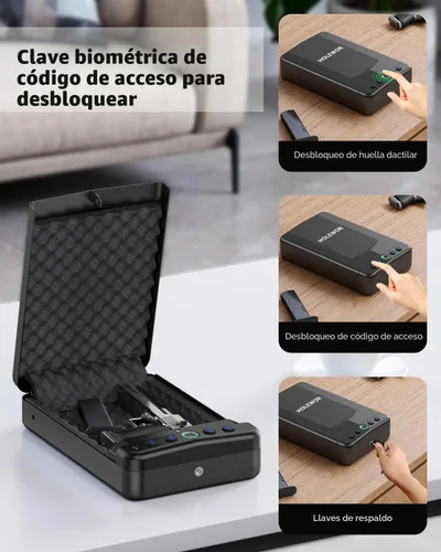 Miniatura 2 de HOLEWOR - Caja fuerte para armas en el automóvil, caja fuerte pequeña para pistolas, caja de seguridad biométrica para armas de mano con huella