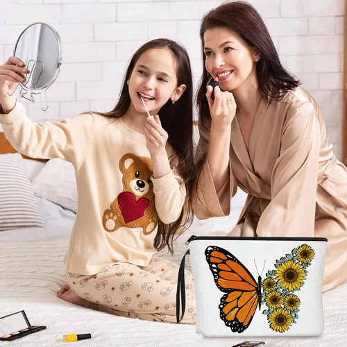 Miniatura 6 de 4 bolsas de maquillaje de mariposa para mujer, de lona, cosméticos, flores de mariposa, regalos para niñas, bolso de lona de cumpleaños, bolsas