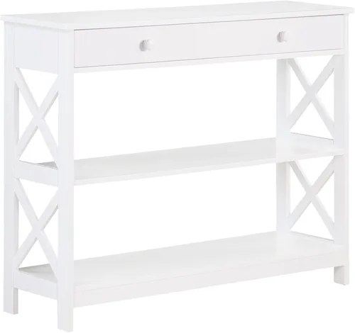 Convenience Concepts - Mesa auxiliar con 1 cajón, color blanco, colección Oxford