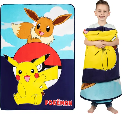 Miniatura 28 de Franco Ropa de cama para niños Manta decorativa de felpa súper suave, 62 x 90 pulgadas, Pokémon Multicolor