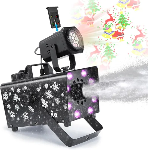 Hakuta - Máquina de nieve mejorada de 800W con 8 luces LED RGB, proyección LED y 2 controles remotos inalámbricos, perfecta para Navidad, Halloween,