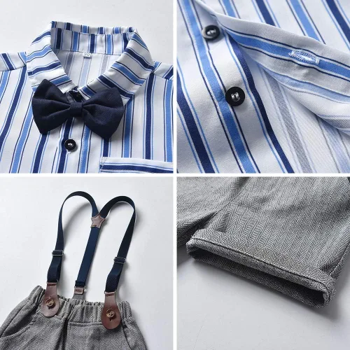 Miniatura 6 de JMOORY Conjunto de ropa para bebé y niño, manga corta, con lazo y tirantes cortos para caballero