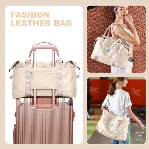Miniatura 7 de Bolsas de viaje para mujer, bolsa de viaje para fin de semana, bolsa de lona con mojado Pocke, beige (A-Beige)