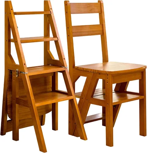 Escalera plegable de 4 niveles, silla plegable de madera 3 en 1, taburete portátil multifunción con capacidad de 198 libras, estante de exhibición