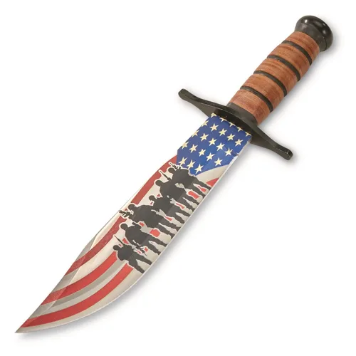 Miniatura 4 de SZCO Cuchillo de caza de punta de clip de 14 pulgadas, cuchillo de campamento de espiga completa con mango de cuero, hoja de acero inoxidable