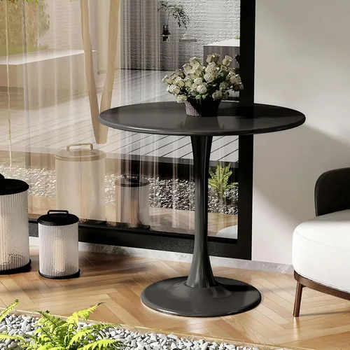 Miniatura 4 de Mesa de comedor redonda pequeña de 24 pulgadas para 2-4 personas, mesa de tulipanes de madera moderna de mediados de siglo para cocina, sala de Negro