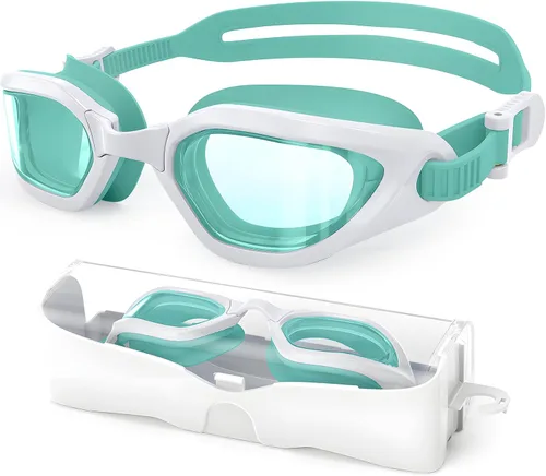 Miniatura 12 de Gafas de natación para niños en doble tono, almohadillas ajustables para la nariz y silicona suave a prueba de fugas (6-14), visión clara, antivaho