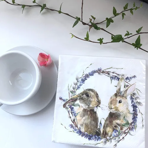 Miniatura 4 de Servilletas de conejito de 20 unidades – Lindas servilletas de cóctel tamaño cena y almuerzo – Papel para Decoupage y estilo vintage