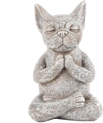 Estatua de bulldog de Buda meditante, figura de yoga de resina de 5.7 pulgadas, bonita decoración de mesa divertida de animales zen, para el hogar y