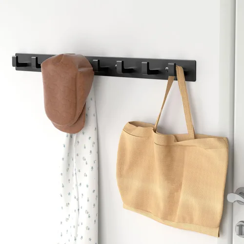 Miniatura 7 de GWAAZXGZ Perchero negro para montaje en pared, 12.5 pulgadas, moderno riel de gancho de metal con 4 ganchos en ángulo recto, organizador montado
