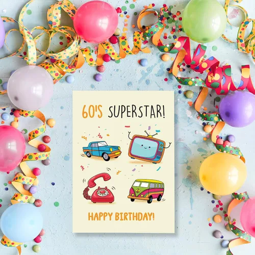 Miniatura 4 de Cheerin Tarjetas de felicitación de cumpleaños de los años 60 con sobre, divertida tarjeta de cumpleaños para abuela y abuelo, divertida tarjeta