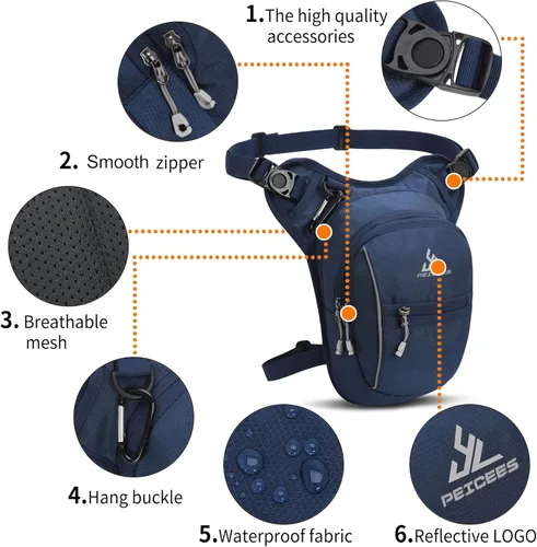 Miniatura 3 de Peicees Bolsa de Pierna con Espacio Expandible para Muslo, Bolsa de Cadera Impermeable para Montar en Motocicleta y Bicicleta al Aire Libre, Bolsa