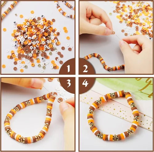 Miniatura 6 de Ferraycle Juego de 5700 cuentas de arcilla de otoño de Halloween, cuentas de arcilla de Navidad, kits de fabricación de joyas para pulseras, Naranja