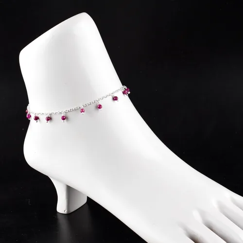Miniatura 78 de Yanara Tobilleras de piedras preciosas para mujer, piedra natal natural, chapada en plata, joyería hecha a mano en 8.5 + 1.5 pulgadas, cristales