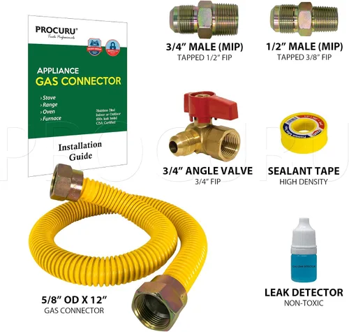 Miniatura 2 de PROCURU Kit de conector flexible de gas de 5/8 pulgadas de diámetro exterior x 12 pulgadas de largo con válvula de ángulo de 3/4 pulgadas