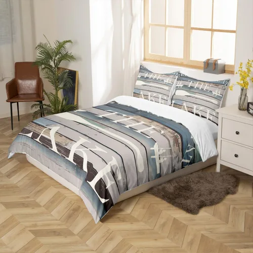 Miniatura 5 de Lake House - Juego de funda de edredón tamaño individual, estilo rústico de granja vieja para niños, adolescentes y adultos, decoración