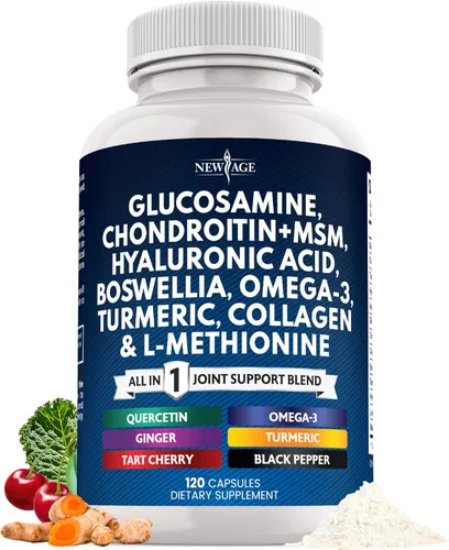 Condroitina de glucosamina, MSM, curcumina de cúrcuma, colágeno, ácido hialurónico, Omega 3 – Suplemento de salud articular para hombres y mujeres –