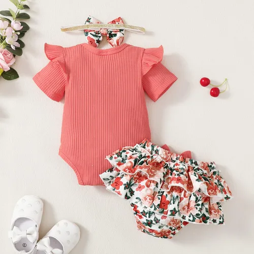 Miniatura 4 de Mioglrie Conjunto de ropa para bebé recién nacida, conjunto de pantalones cortos, conjunto floral de verano, ropa de bebé linda para niña