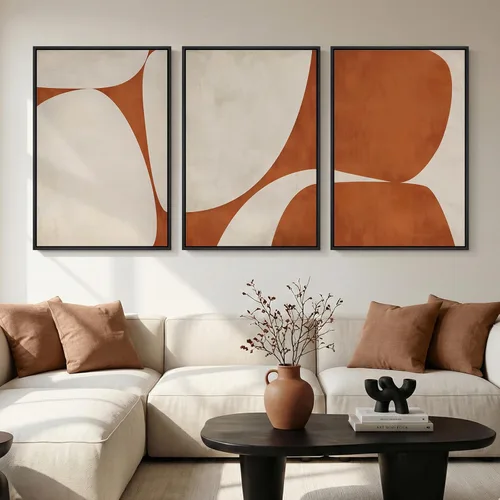 Miniatura 22 de Arte de pared abstracto neutro con marco grande para sala de estar, 3 piezas, impresiones modernas en lienzo para paredes, cuadros negros y beige