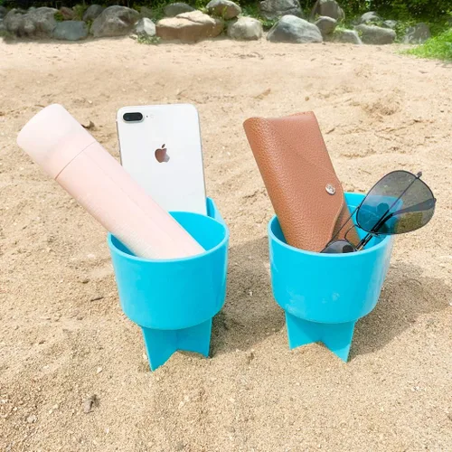 Home Queen Portavasos de playa con bolsillo, soporte multifuncional para bebidas y lentes de sol, accesorio de playa, posavasos de arena, paquete de