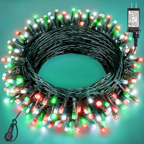 Miniatura 24 de 120 luces LED de Navidad de 40 pies para exteriores, guirnalda de luces de Navidad naranja impermeable, 8 modos de luces conectables para árbol