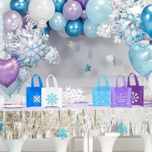 Miniatura 7 de 20 unidades de regalos de fiesta de copo de nieve, bolsas de dulces no tejidas de invierno congelados, regalos temáticos para niños, copo de nieve