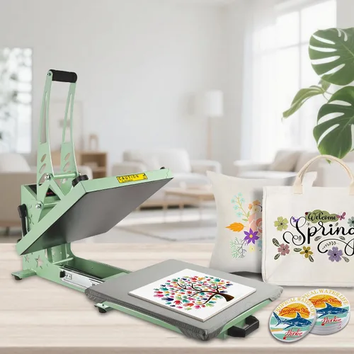 Miniatura 6 de CoolSub Prensa de calor 15x15 con deslizamiento, máquina de transferencia de calor digital industrial para sublimación de camisetas verde Nuevo