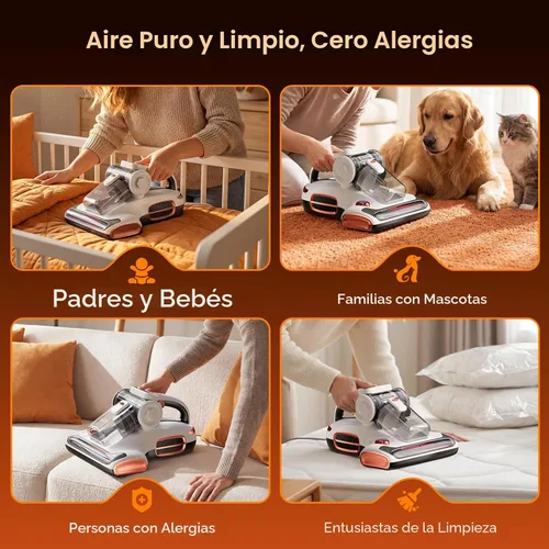 Miniatura 8 de JIGOO T600 Aspiradora de colchón con luz UV-C, succión de 15 kPa, 700 W de potencia, aspirador de mano de doble copa, limpiador de cama con sensor
