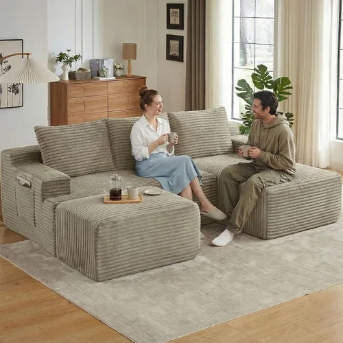 Miniatura 29 de Sofá seccional Cloud de 96 pulgadas, sofá deshuesado para sala de estar, sofá modular con asiento profundo, sofá de pana cómodo y esponjoso con Negro