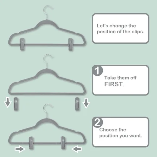 Miniatura 3 de Trgowaul Clips de terciopelo para colgar pantalones, clips de terciopelo, clips de dedo fuertes, perfectos para perchas finas de terciopelo