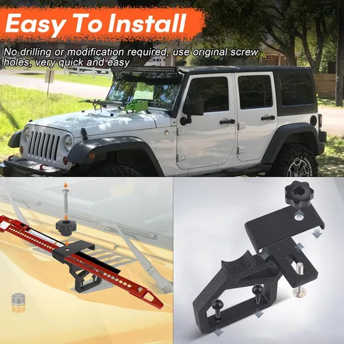 Miniatura 5 de Soportes de montaje para capó de gato de alta elevación compatibles con Jeep Jack Mount JK 2007-2018, soporte de montaje de gato todoterreno Hi Lift
