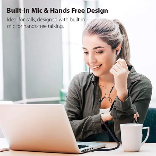 Miniatura 5 de Avantree HF027 - Auriculares de cable largo para TV y PC, cable de extensión de 18 pies con micrófono y cable de bobina de resorte extralargo