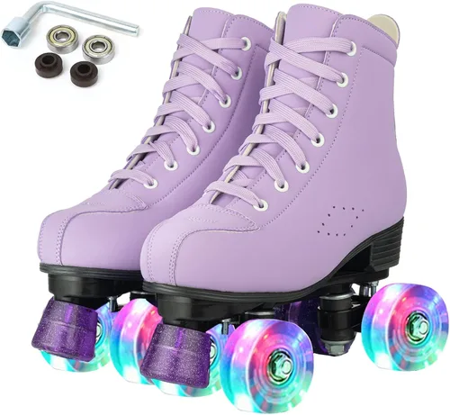 Miniatura 6 de Patines de ruedas para niñas y mujeres, cómodos patines de piel sintética de color degradado con ruedas flash, patines para interiores y exteriores