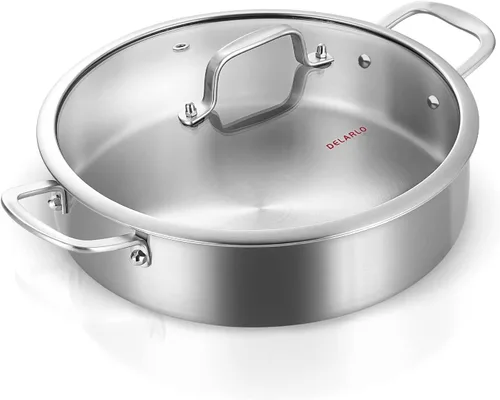 Miniatura 11 de DELARLO Sartén Salteadora Híbrida de Acero Inoxidable de Tres Capas de 10 Pulgadas, 3QT Sartén de Chef para Cocinar, Anti-Rayones, Compatible