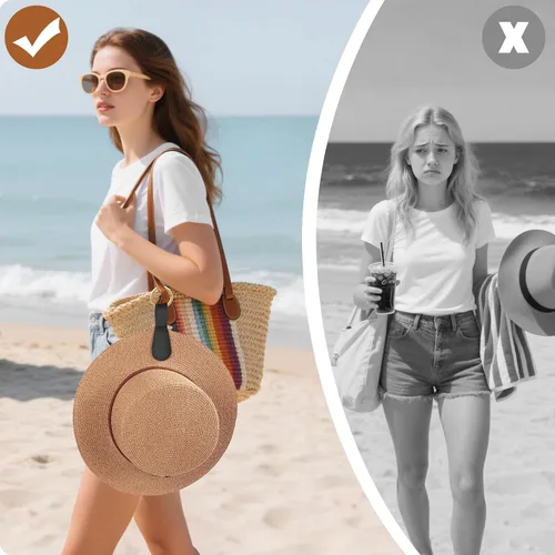 Miniatura 32 de Clip magnético para sombrero para viajes, 2 soportes de silicona color caqui claro para bolsos, bolsos, equipaje y sombreros de playa, clip