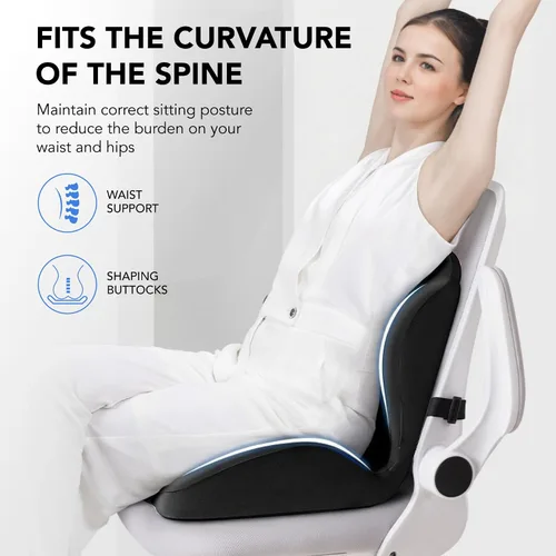 Miniatura 8 de Cojín ergonómico lumbar y de apoyo de asiento, cojín de espuma viscoelástica 2 en 1 con diseño hueco de coxis para silla de oficina, asiento