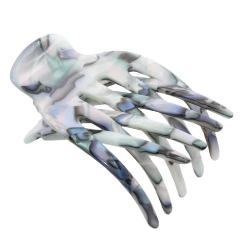 French Amie Bear Paw Aqua Marble Pequeño 2 ¾" Celuloide hecho a mano para salón de belleza, diapositiva lateral, mandíbula de yoga (mármol