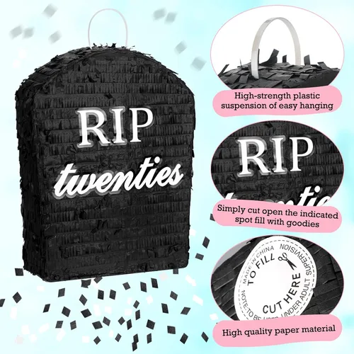 Miniatura 3 de Sratte 4 Piñatas Rip Twenties de 10 x 14.8 x 2.7 pulgadas, Piñata funeraria de la muerte a mis 20 para hombres y mujeres, fiesta de cumpleaños
