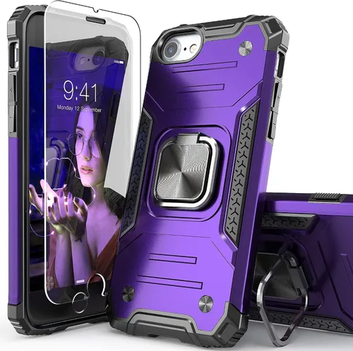 Miniatura 10 de Funda para iPhone SE 2020 con protector de pantalla, a prueba de golpes, con soporte de automóvil, ligera, funda protectora para iPhone 6/6s/7/8/SE