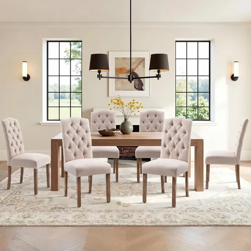 Miniatura 6 de Juego de sillas de comedor Parsons tapizadas copetudas, decoración de comedor de tela, elegante y moderna, para cocina, sala de estar con botones