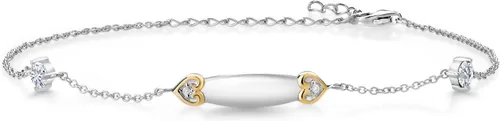Gem Stone King Tobillera de plata 925 y oro amarillo de 10 quilates, personalizada con diamante cultivado en laboratorio, moissanita y grabado con
