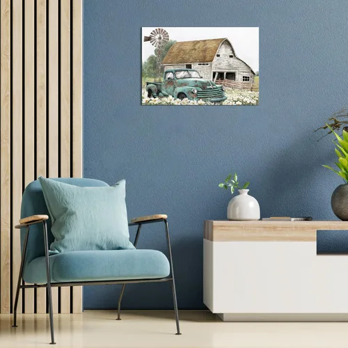 Miniatura 5 de Apicoture Decoración de casa de campo, cuadros artísticos de pared, molino de viento de granero, verde azulado, lienzo para automóvil, arte rústico